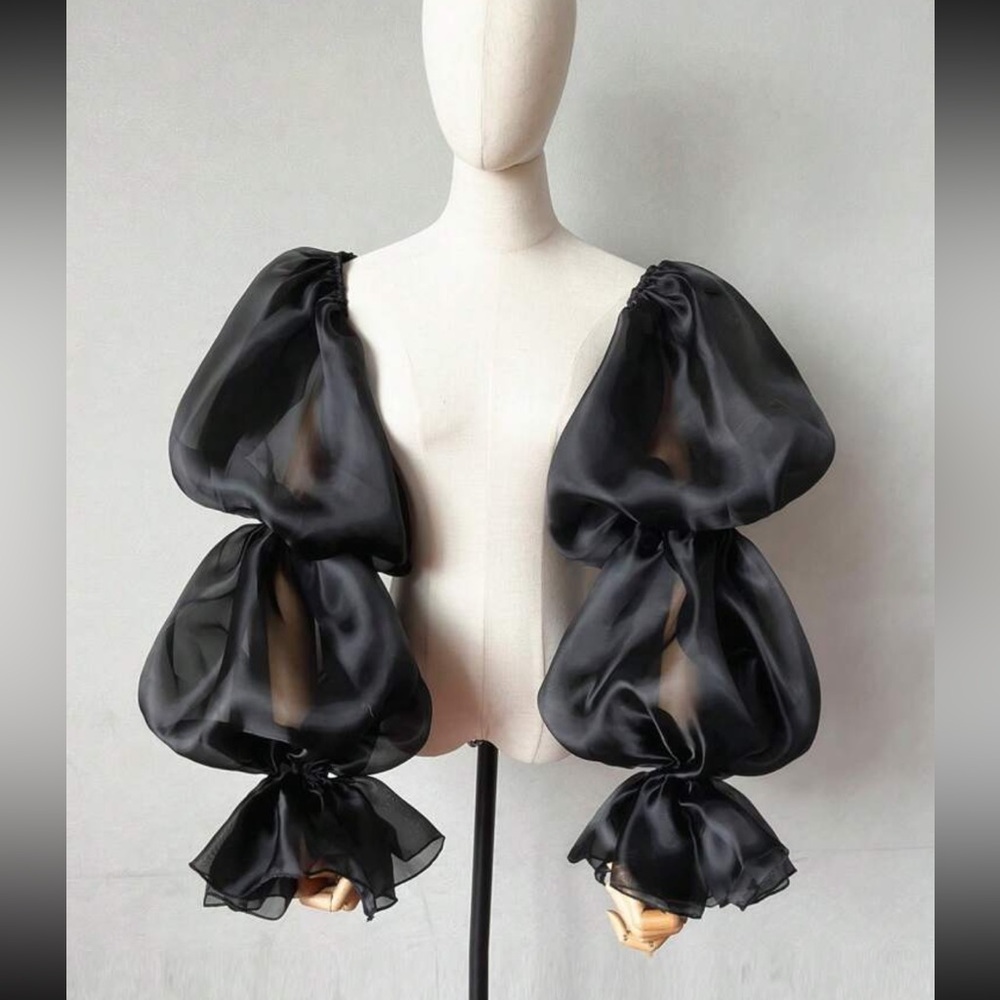 Elegant Black Organza 3 Tier Puff, Exaggerated Wedding Formal Sleeve